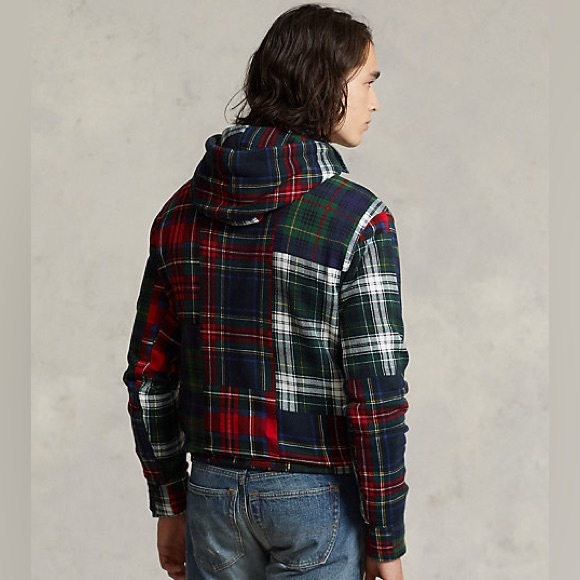Polo Ralph Lauren Patchwork Plaid Fleece Hoodie Men’s Sz Small Pullover - Picture 4 of 13